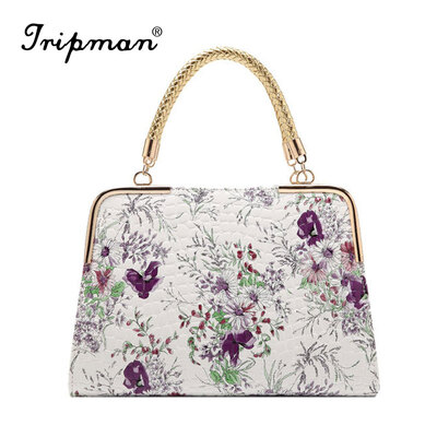 

Tripman 2016 New Leather Women Floral Shoulder bag Top Grade Female Totes Brand Shell Bag Bolsas Feminina Chinese National Style Porcelain Handbag