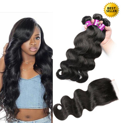 

Protea Hair Brazilian Body Wave Bundles With Closure Human Hair 44 Free Part Lace Closure Remy Hair