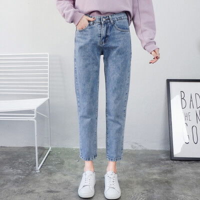 

Yu Zhaolin YUZHAOLIN jeans female Korean version of the simple feet pants fashion wild light pencil pants women loose version light blue L