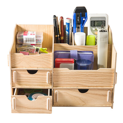 

Vilscijon Victorian wooden desktop storage box drawer storage seat remote control multi-function office finishing cosmetics box large wood grain color 2272