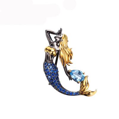 

K1 Mermaid Brooch Pendant Jewelry Nordic Style 925 Silver Mother&39s Day Gift