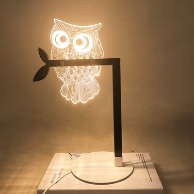 

JULELYS 4W USB 3D Creative Table Lamp Acrylic LED Owl Night Light Bedside Bedroom Decoration Office Desk Lamp Reading Light