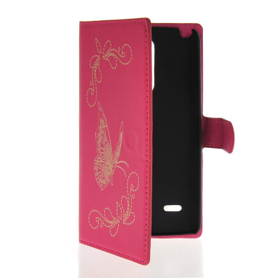 

MOONCASE Butterfly Design Leather Side Flip Wallet Card Slot Pouch Stand Shell Back Case Cover for LG G3 Stylus D690 Hot pink