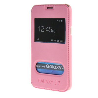 

MOONCASE Samsung Galaxy J7 Case View Leather Flip Pouch Bracket Back Cover Pink