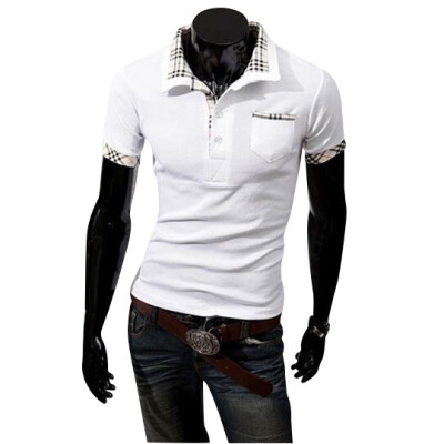 

Zogaa Mens Polo Shirt Grid Slim Fashion