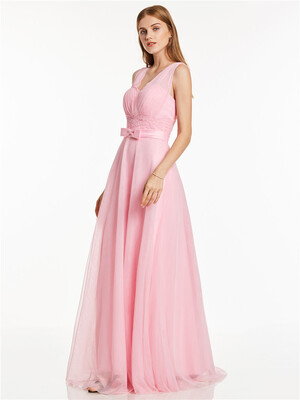 

CAZDZY V Neck Pleats A Line Evening Dress
