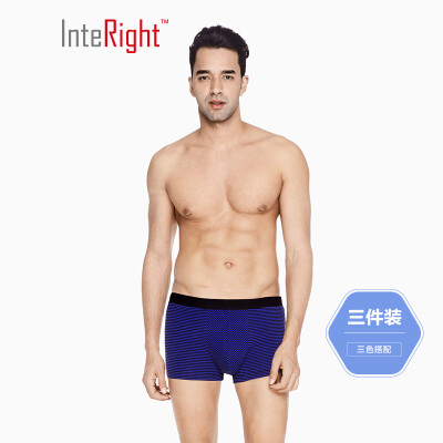 

INTERIGHT underwear mens stretch cotton Ming gluten striped boxer 3 boxed mixed color A XXXL