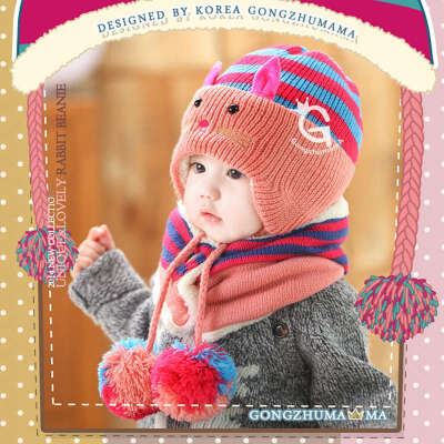 

Buebos Ninos Winter New Korean Children's Hat Super Cute Cat Shape Earmuffs Baby Kids Boys & Girls Beanie Hat + Scarf Set