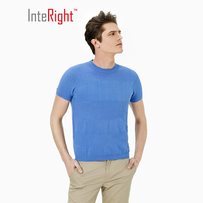 

INTERIGHT Round Collar Dark Jacquard Mens Business T-Shirt Light Blue L