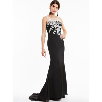 

CAZDZY Scoop Neck Appliques Mermaid Evening Dress