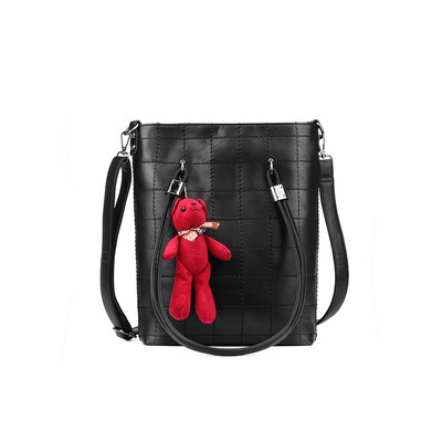 

Fashion Realer Brand Plaid Lady Shoulder Bag PU Leather Women Bucket Bag High Quality Design Women Messenger Bag With Teddy Bear