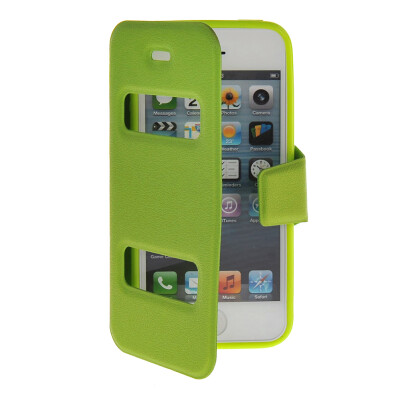 

MOONCASE View Window Leather Side Flip Pouch Hard board Shell Back Case Cover for Apple iPhone 5 / 5S Green