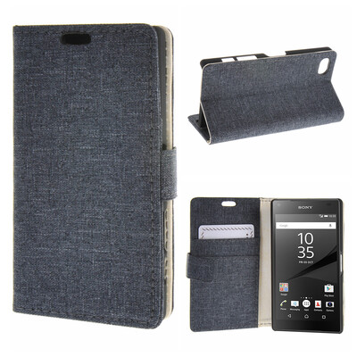 

MOONCASE ЧЕХОЛ ДЛЯ Sony Xperia Z5 Compact ( Z5 Mini ) Denim Design Flip Folio Wallet Card Slot Stand Grey 01