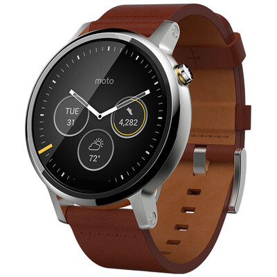 

Новое поколение моторов Motorola Moto 360 (46 мм высококачественная нержавеющая сталь Horween с кожаной эмалью, классическая мужская) Moto 360 II