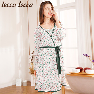 

Lecca lecca Laklika pajamas women spring&autumn long-sleeved princess nightdress home service can be worn outside pajamas LC182MA-WS308 white small floral m