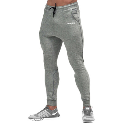 

MECH-ENG Mens Joggers Pants Gym Workout Running Casual Long Trousers Pockets Black&Grey Color