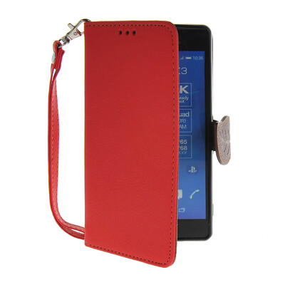 

MOONCASE Litch Skin Leather Side Flip Wallet Card Slot Pouch Stand Shell Back ЧЕХОЛ ДЛЯ Sony Xperia Z3 Red