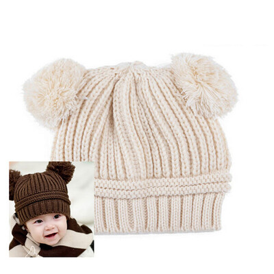 

Vanker Pretty Unisex Baby Kids Dual Ball Knit Sweater Cap Winter Warm Hat Beige