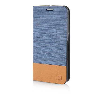 

MOONCASE Canvas Design Leather Side Flip Wallet Pouch Stand Shell Back Case Cover for Samsung Galaxy S6 Light Blue