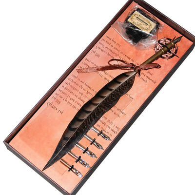

Feather Quill Pen Black True Feather Set Metal Nibbed Natural Writing Dip Quill Pen