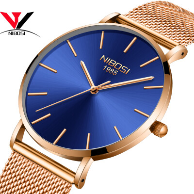 

NIBOSI Men Blue Watch Ultra thin Fashion Male Wristwatch Mesh Watchband Business Watches Waterproof Black Clock Relogios Quartzo