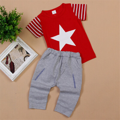 

hot sale Baby boy clothes Brand summer kids clothes sets t-shirtpants suit Star Printed Clothes 90-140 sport suits