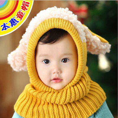 

Buebos Ninos Children's Hat Fall & Winter Super Cute Dog Shape Kids Baby Unisex Wool Knitted Siamese Beanie Hat Baby Birthday Gift