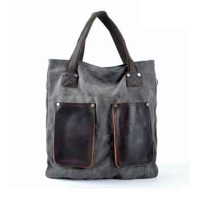 

2016 New canvas shoulder bag genuine leather handbag messenger bag men and women large capacity bag