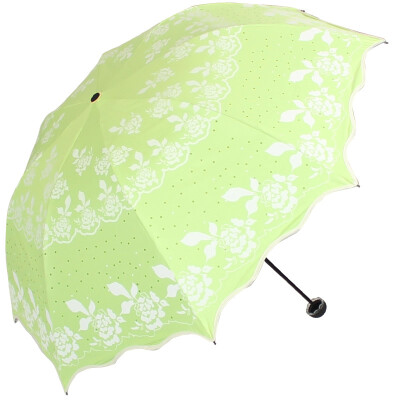

[Jingdong supermarket] paradise umbrella flowers princess black silk silk cloth package wave edge three fold mushroom sunny umbrella sun umbrella fruit green 33235E