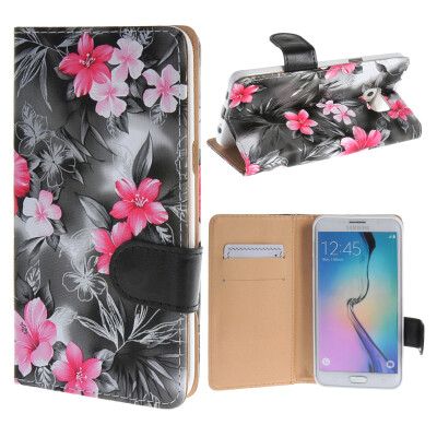 

MOONCASE for Samsung Galaxy S6 Edge Plus Case Flower Style Leather Flip Wallet Card Slot Bracket Back Case Cover Black