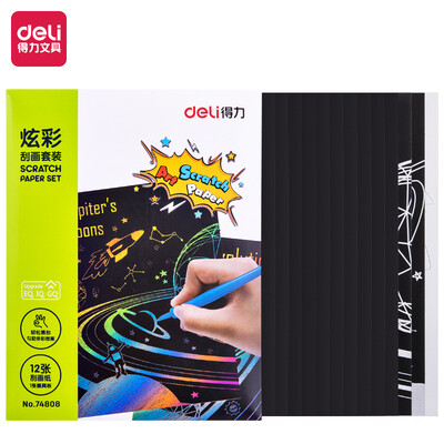 

Deli deli 12 15 20cm colorful with pattern students scratch paper set hand painting creative DIY toy 74808