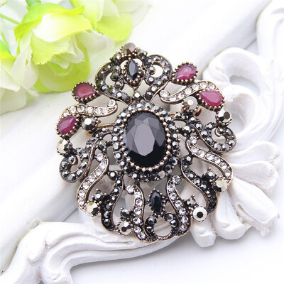 

New Arrived Turkish Rhinestone Brooch Women Ethnic Flower Jewelry Antique Gold Color Multicolor Resin Brooches Broches Bijoux
