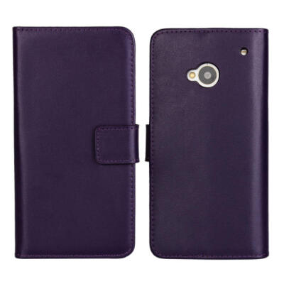 

MOONCASE Cowskin Leather Side Flip Wallet Card Pouch Stand Back Case Cover For HTC One M7 Purple