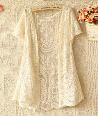 

Womens Hollow-Out Retro Blouse Shirt Lace Embroidery Floral Crochet Short Sleeve Cardigan