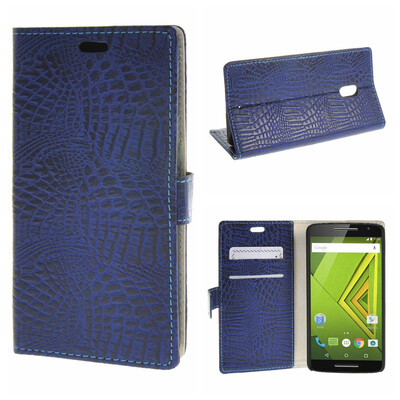

MOONCASE Motorola Moto X Play ЧЕХОЛ ДЛЯ Snake pattern Leather Flip Folio Wallet Card Slot Stand Sapphire