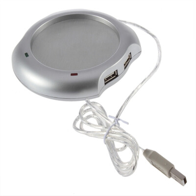 

Silver 4 Port USB Hub + Tea Coffee Beverage Cup Electric Warmer Heater