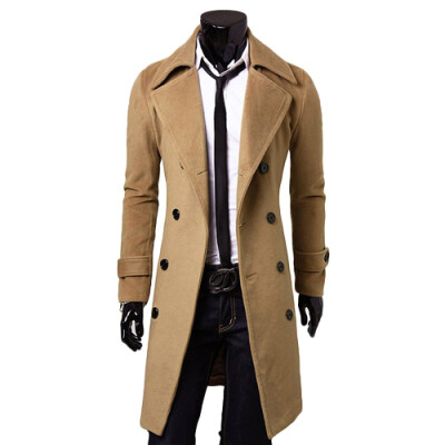 

CT&HF Men Fashion Leisure Woollen Coat Winter Thickening Silm Coat Lapels Elegant Temperament Simple Pure Color Jacket
