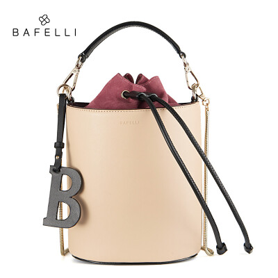 

BAFELLI women bags split leather bucket handbag high quality string shoulder bag letter ornaments bolsos mujer red crossbody bag