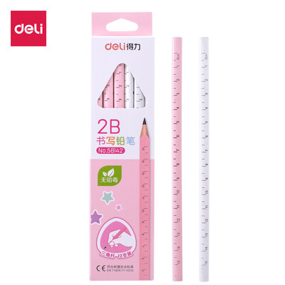 

Deli deli primary school students 2B ruler writing pencil triangle pole with scale princess powder 12 box 58142