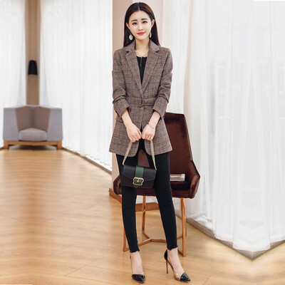 

Li Xia Le 2018 новый женский весенний малый костюм корейской моды длинный досуг Slim Chiro Plaid шерстяной костюм куртка FFSSMD2007 хаки решетка M
