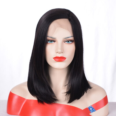 

QianBaiHui Short Straight Wigs for Women Lace Front Wigs Heat Resistant Synthetic Hair Wigs with Wig Cap