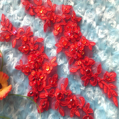 

Hand sewing crystal sequined patches red lace applique 239cm Bud silk flowers diy headdress marriage gauze vei 2pcslot