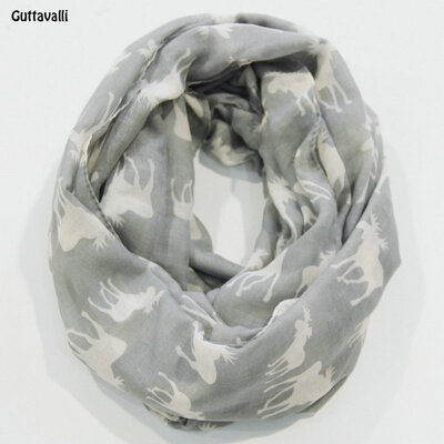 

Guttavalli Women Christmas Elks Print Ring Shawl Vintage Soft Animal Loop Scarf Winter Deers Chevron Charm Infinity Scarves