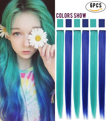 

Rhyme Wig Pieces для девочек и кукол Цветной набор для наращивания волос Clip / In, 6 PCS One Set (синий + синий)