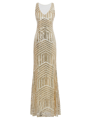 

CAZDZY V Neck A-Line Sequins Ankle-Length Evening Dress