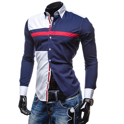 

Zogaa New Spring And Summer Mens Shirt Color Matching Casual Long Sleeve Slim