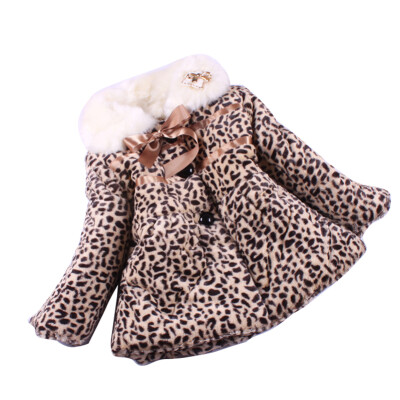 

Girl Furry Leopard Warm Fleece Coat Baby Fur Quilted Jacket Snowsuit Kids Outwear