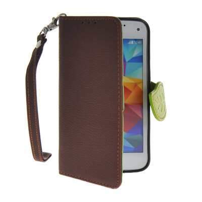 

MOONCASE Litch Skin Leather Side Flip Wallet Card Holder Pouch with Kickstand Case Cover for Samsung Galaxy S5 Mini Brown