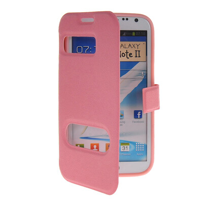 

MOONCASE View Window Leather Side Flip Pouch Hard board Shell Back Case Cover for Samsung Galaxy Note 2 N7100 Pink