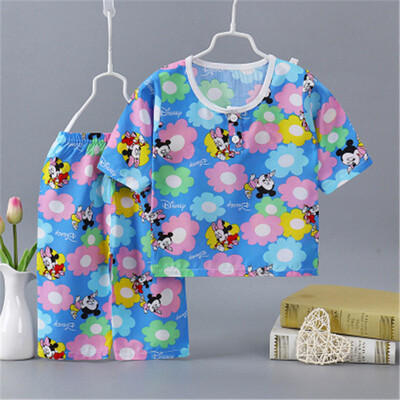 

2018 childrens cotton&silk suit new summer air conditioning suit boys&girls short sleeved pajamas baby home clothes